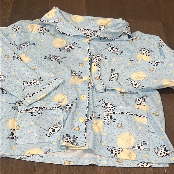 Blue Cow Print Womens Button Up Pajama Set - Picture 3 of 5